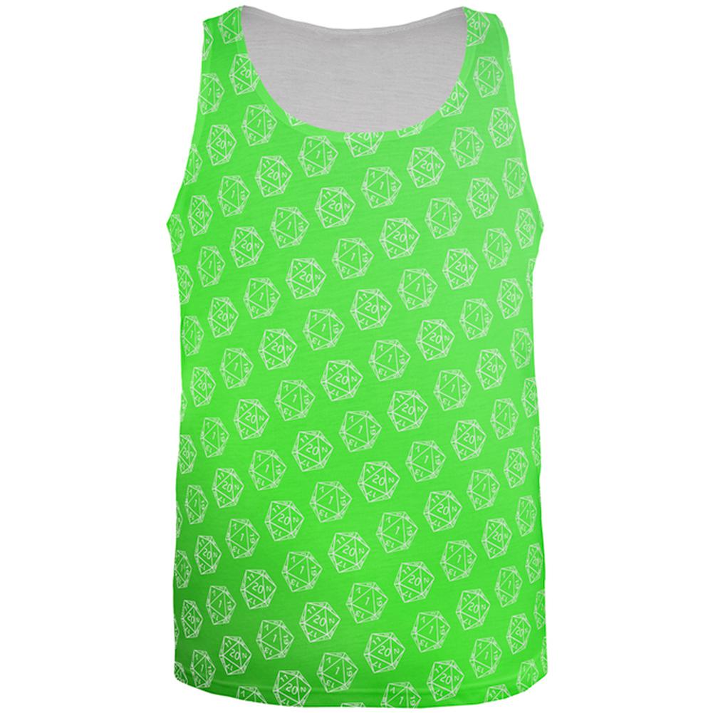D20 Gamer Critical Hit and Fumble Green Pattern All Over Mens Tank Top Men's Tank Tops Old Glory 2XL Multi