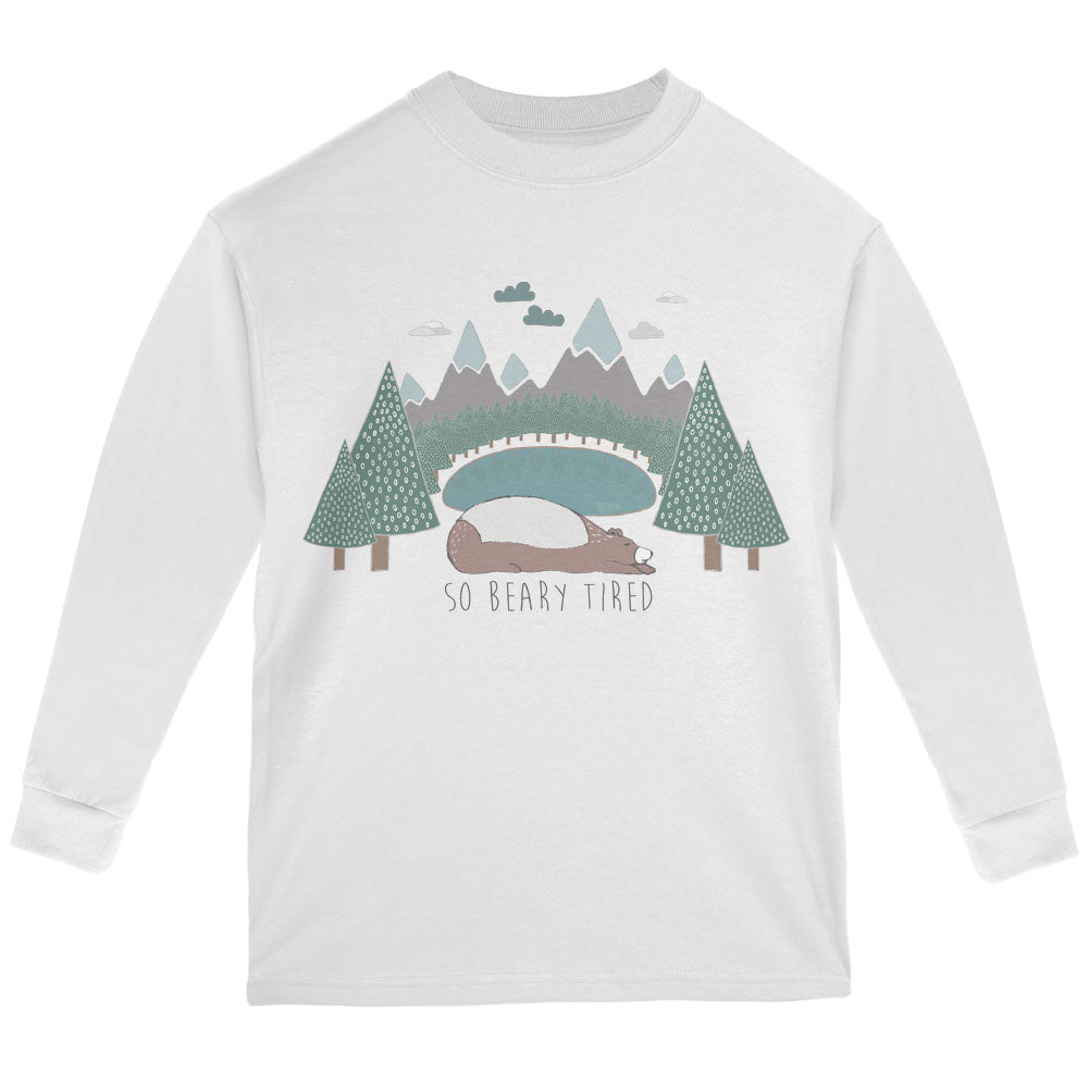 Autumn So Beary Very Tired Bear Pun Youth Long Sleeve T Shirt Youth Long Sleeves global YLG White