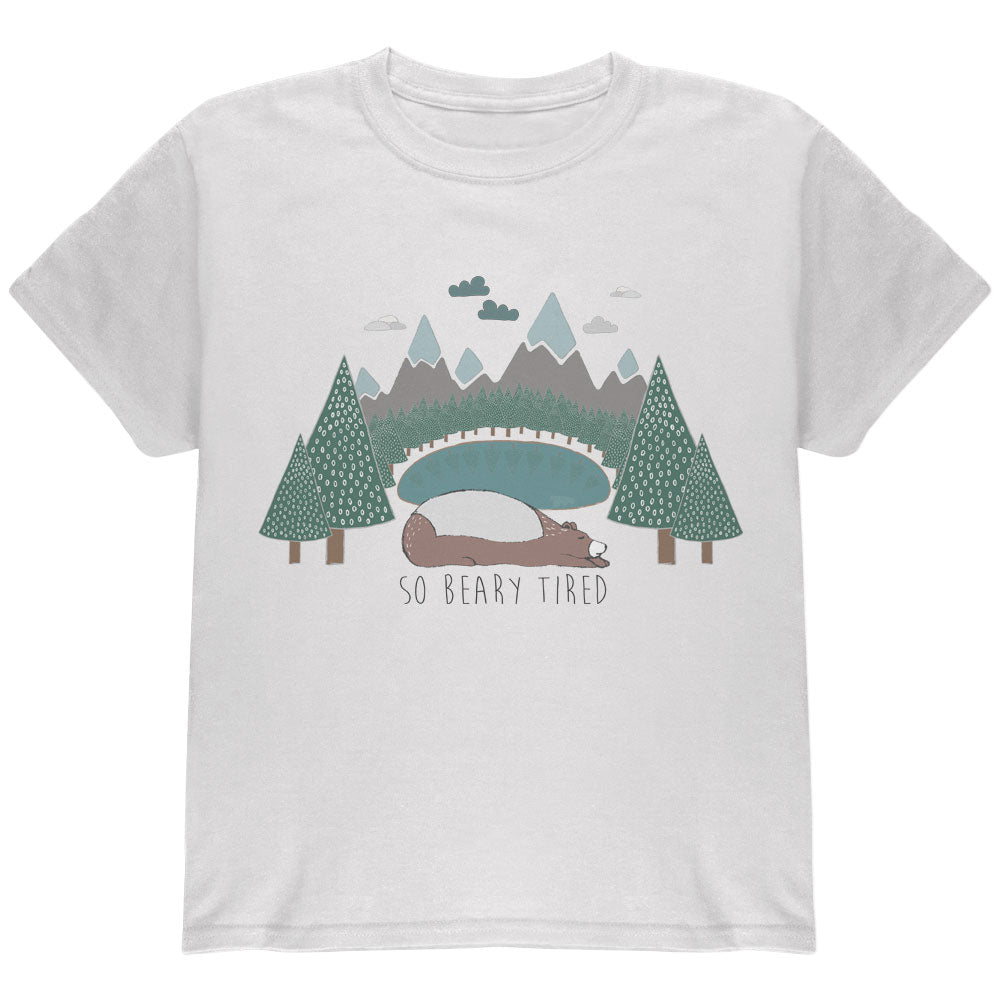 Autumn So Beary Very Tired Bear Pun Youth T Shirt Youth T-Shirts global YLG White
