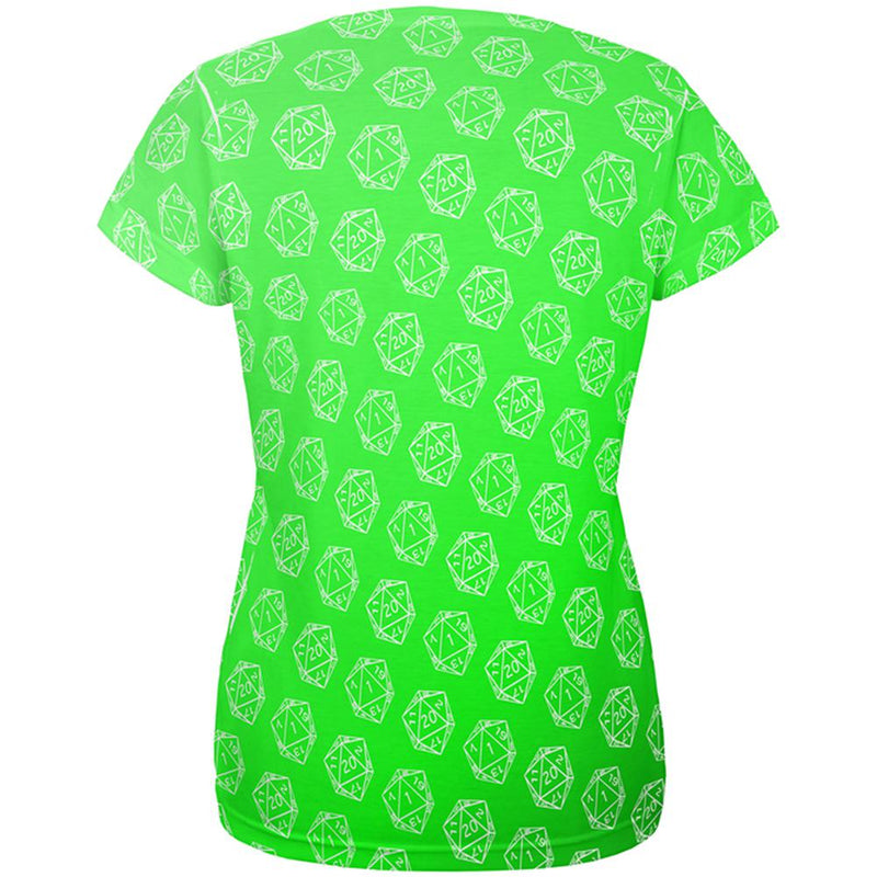 D20 Gamer Critical Hit and Fumble Green Pattern All Over Womens T Shirt Women's T-Shirts Old Glory