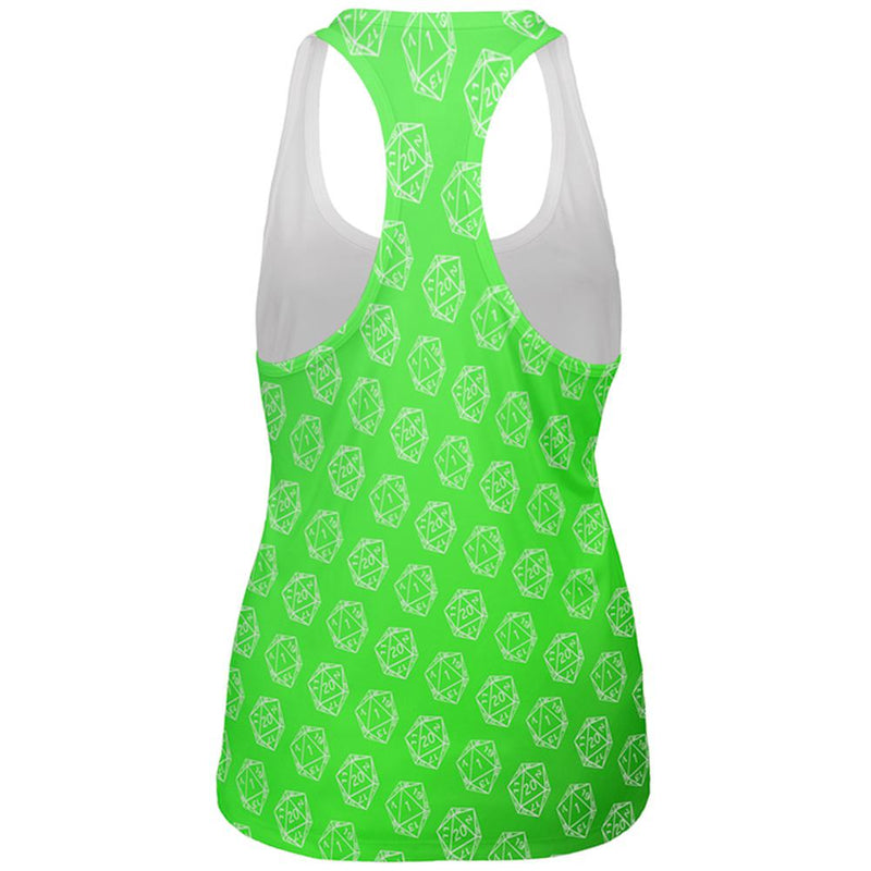 D20 Gamer Critical Hit and Fumble Green Pattern All Over Womens Work Out Tank Top Women's Tank Tops Old Glory