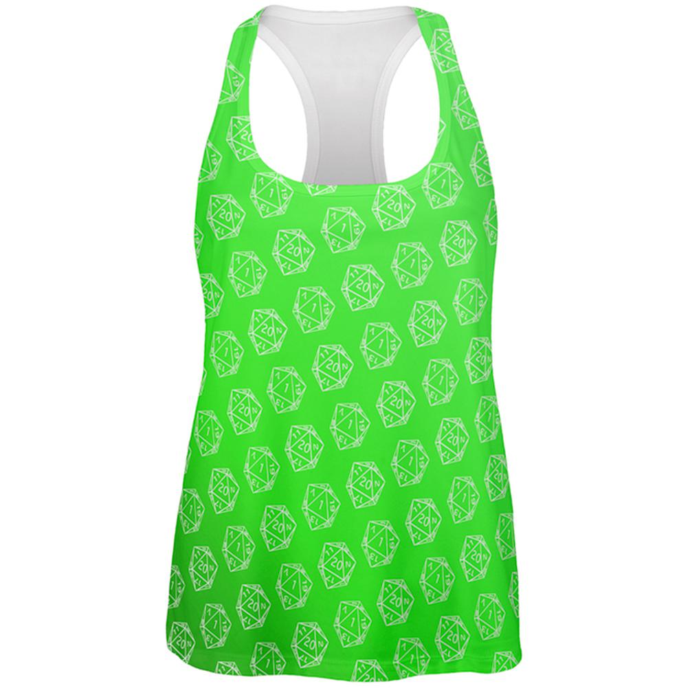 D20 Gamer Critical Hit and Fumble Green Pattern All Over Womens Work Out Tank Top Women's Tank Tops Old Glory 2XL Multi