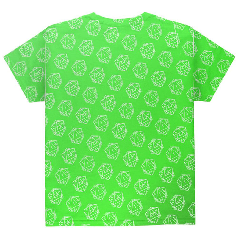 D20 Gamer Critical Hit and Fumble Green Pattern All Over Youth T Shirt Youth T-Shirts Old Glory