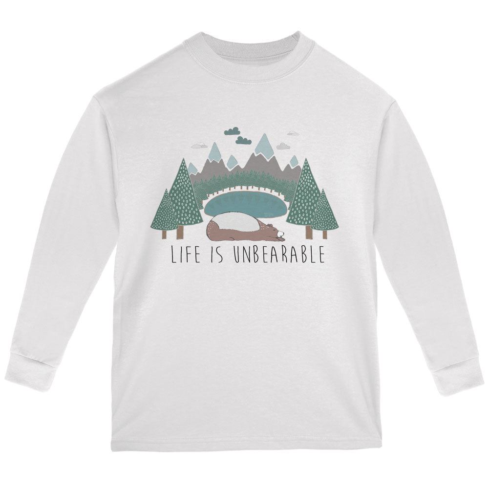 Autumn Life is Unbearable Bear Pun Youth Long Sleeve T Shirt Youth Long Sleeves global YLG White