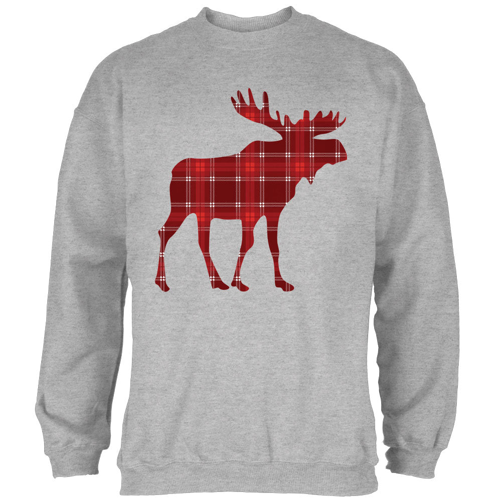Autumn Plaid Moose Mens Sweatshirt Men's Sweatshirts Old Glory 2XL Heather