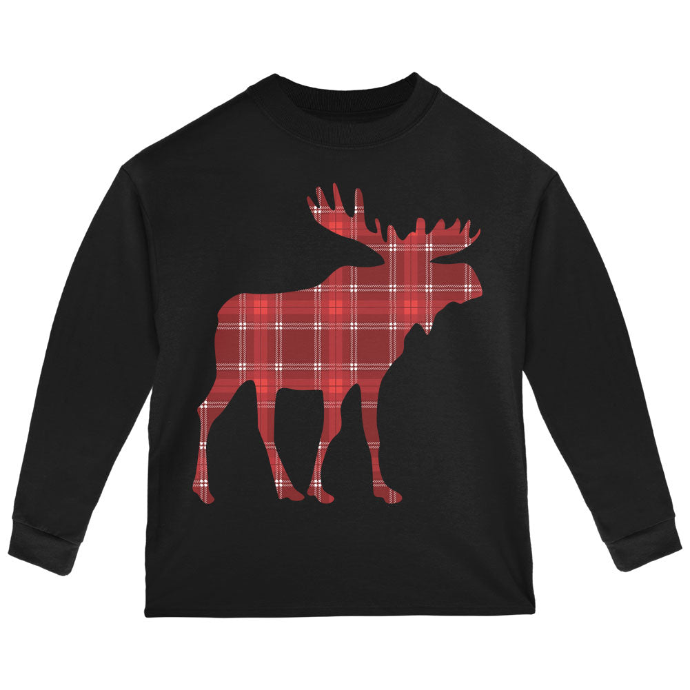 Autumn Plaid Moose Toddler Long Sleeve T Shirt Toddler Long Sleeves Old Glory 2T Black