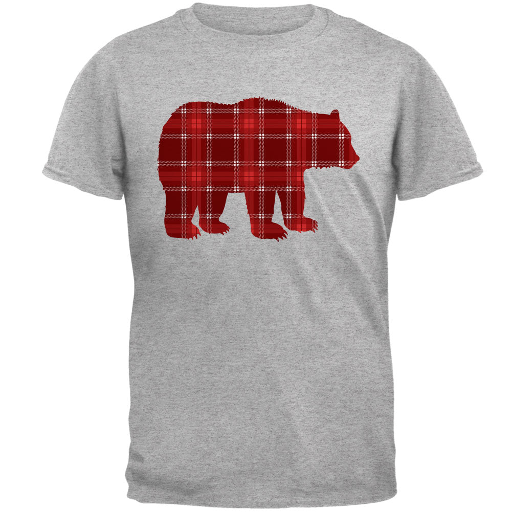 Autumn Plaid Bear Mens T Shirt Men's T-Shirts global 2XL Heather