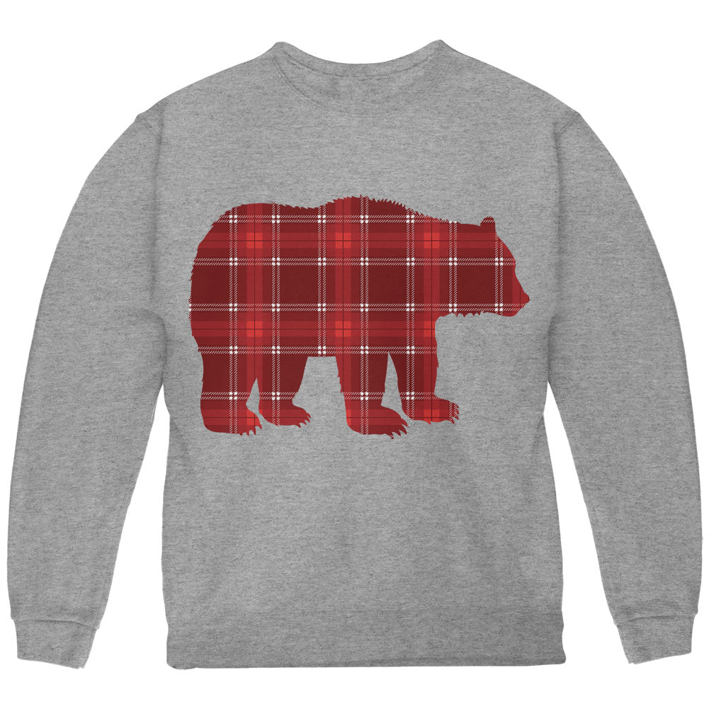 Autumn Plaid Bear Youth Sweatshirt Youth Sweatshirts global YLG Storm Grey
