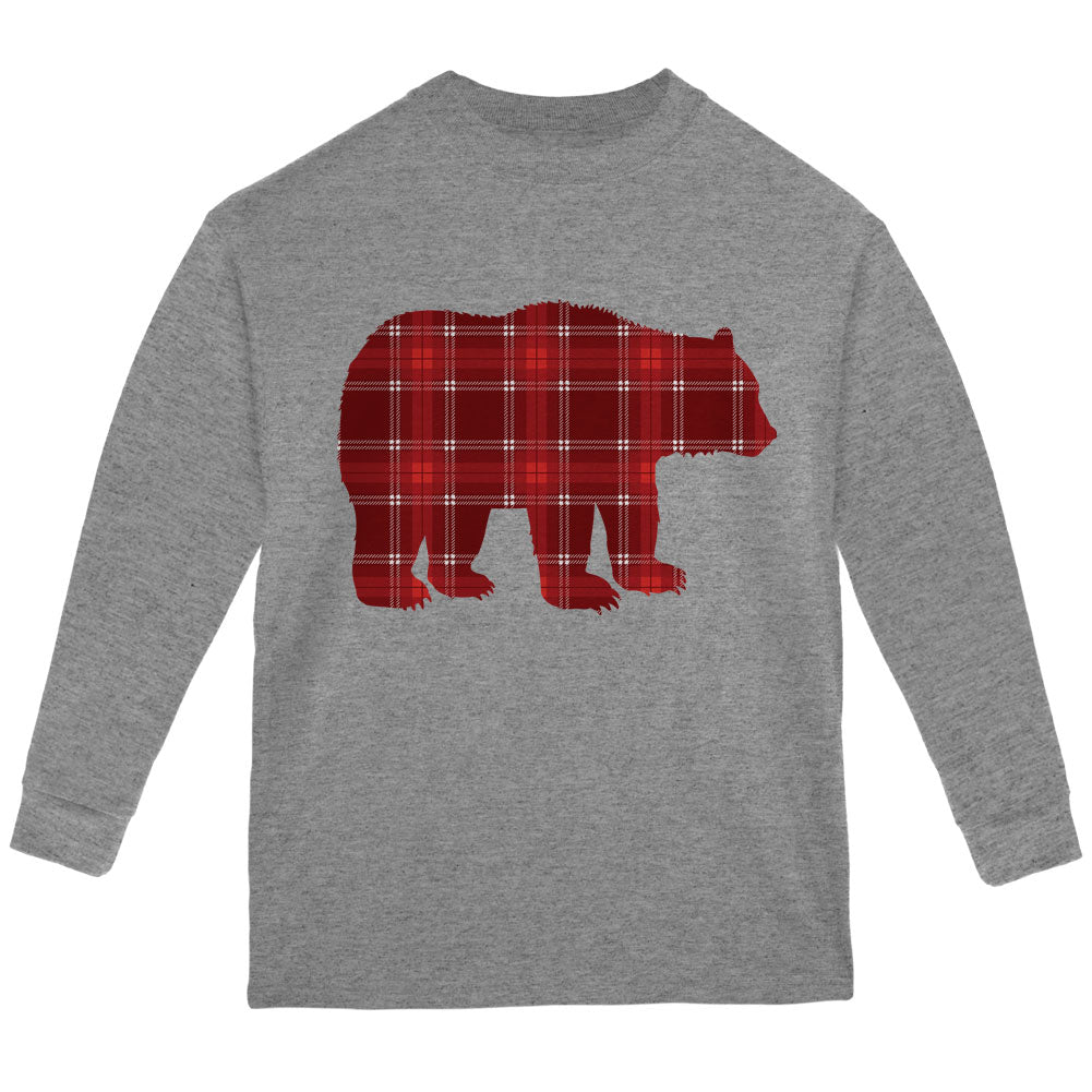 Autumn Plaid Bear Youth Long Sleeve T Shirt Youth Long Sleeves global YLG Storm Grey