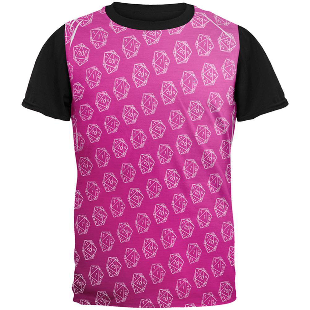 D20 Gamer Critical Hit and Fumble Pink Pattern All Over Mens Black Back T Shirt Men's T-Shirts Old Glory MD Multi