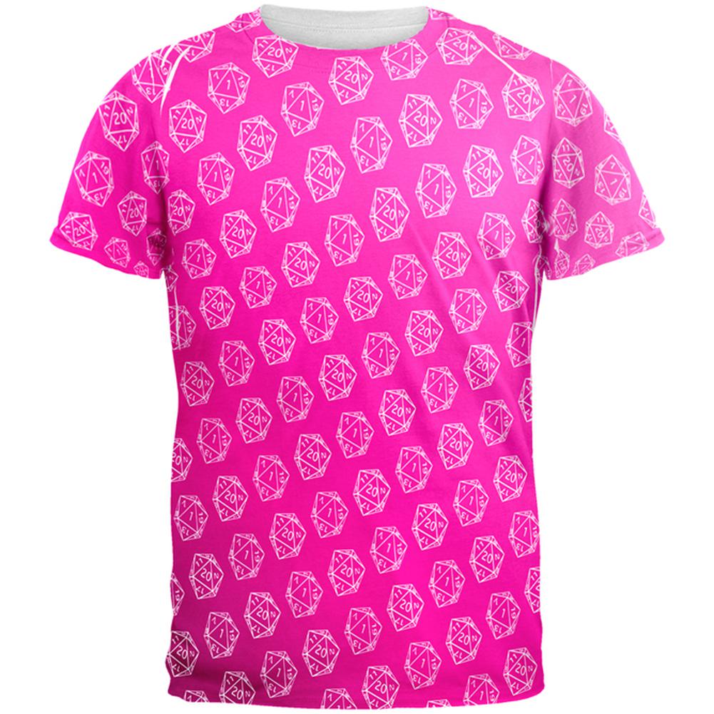 D20 Gamer Critical Hit and Fumble Pink Pattern All Over Mens T Shirt Men's T-Shirts Old Glory 2XL Multi