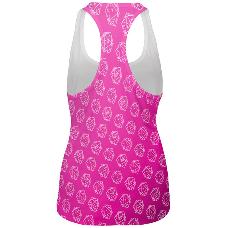 D20 Gamer Critical Hit and Fumble Pink Pattern All Over Womens Work Out Tank Top Women's Tank Tops Old Glory