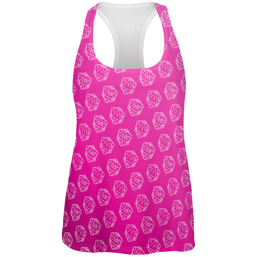 D20 Gamer Critical Hit and Fumble Pink Pattern All Over Womens Work Out Tank Top Women's Tank Tops Old Glory 2XL Multi