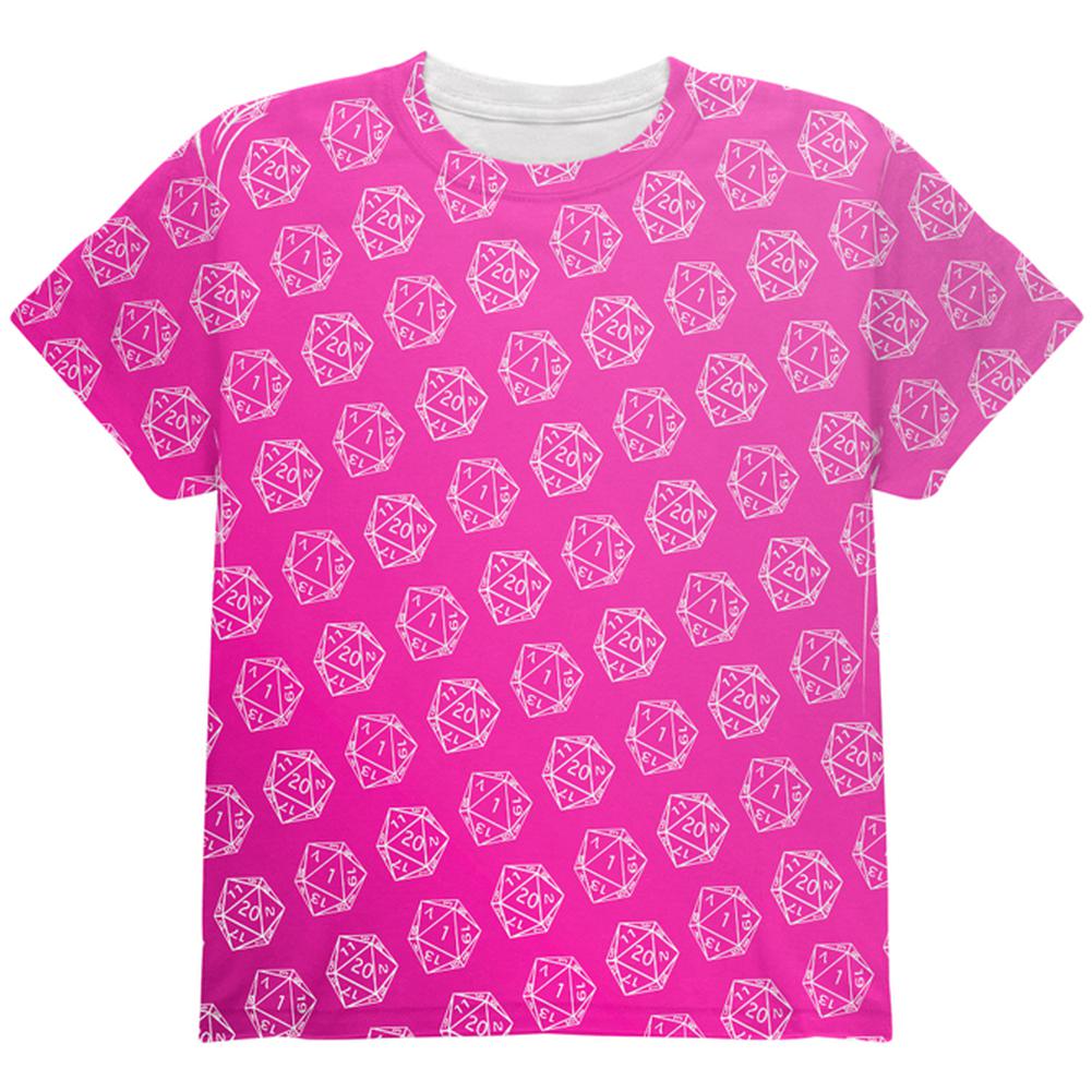 D20 Gamer Critical Hit and Fumble Pink Pattern All Over Youth T Shirt Youth T-Shirts Old Glory LG Multi