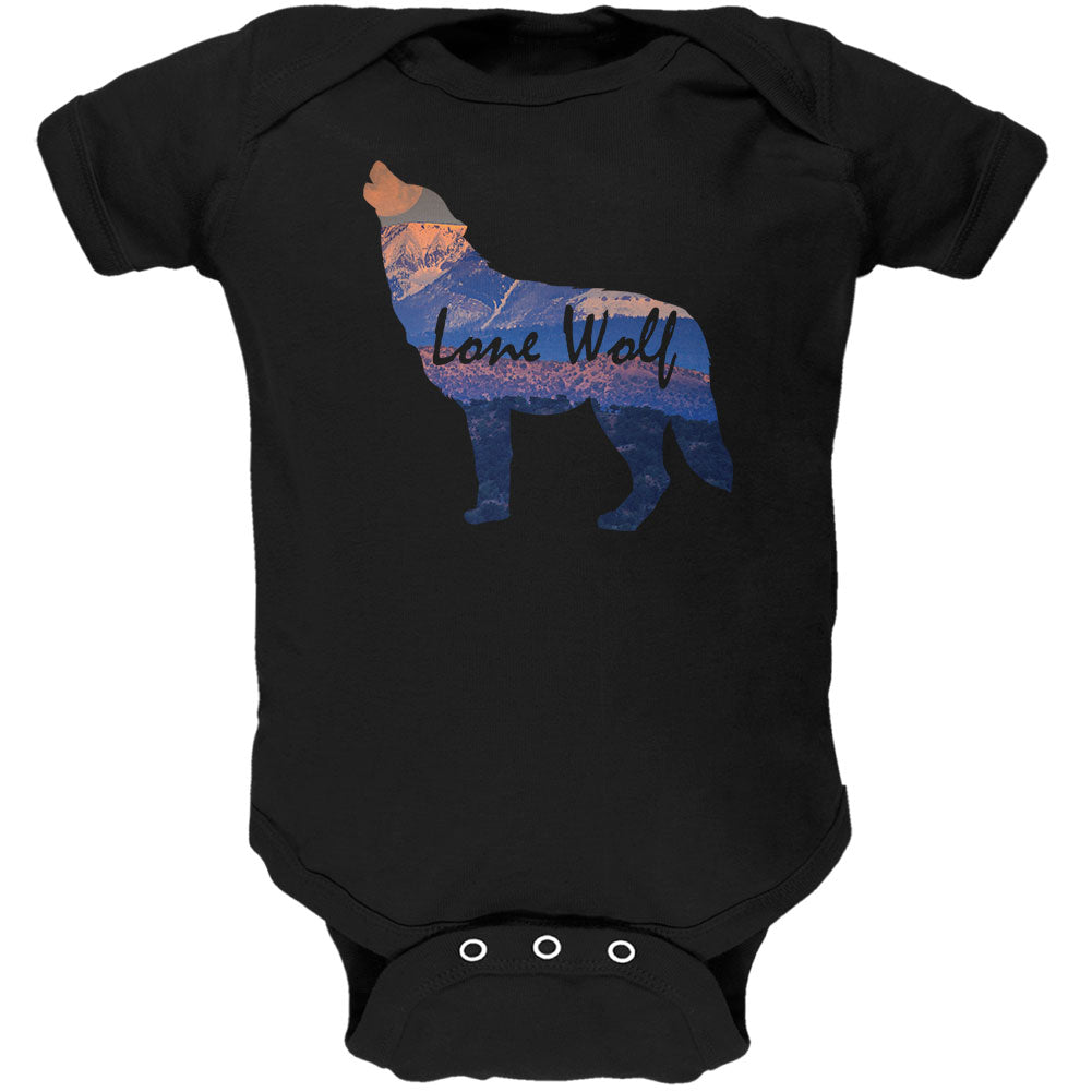 Lone Wolf Lanscape Soft Baby One Piece Baby One Piece Old Glory 12M Black