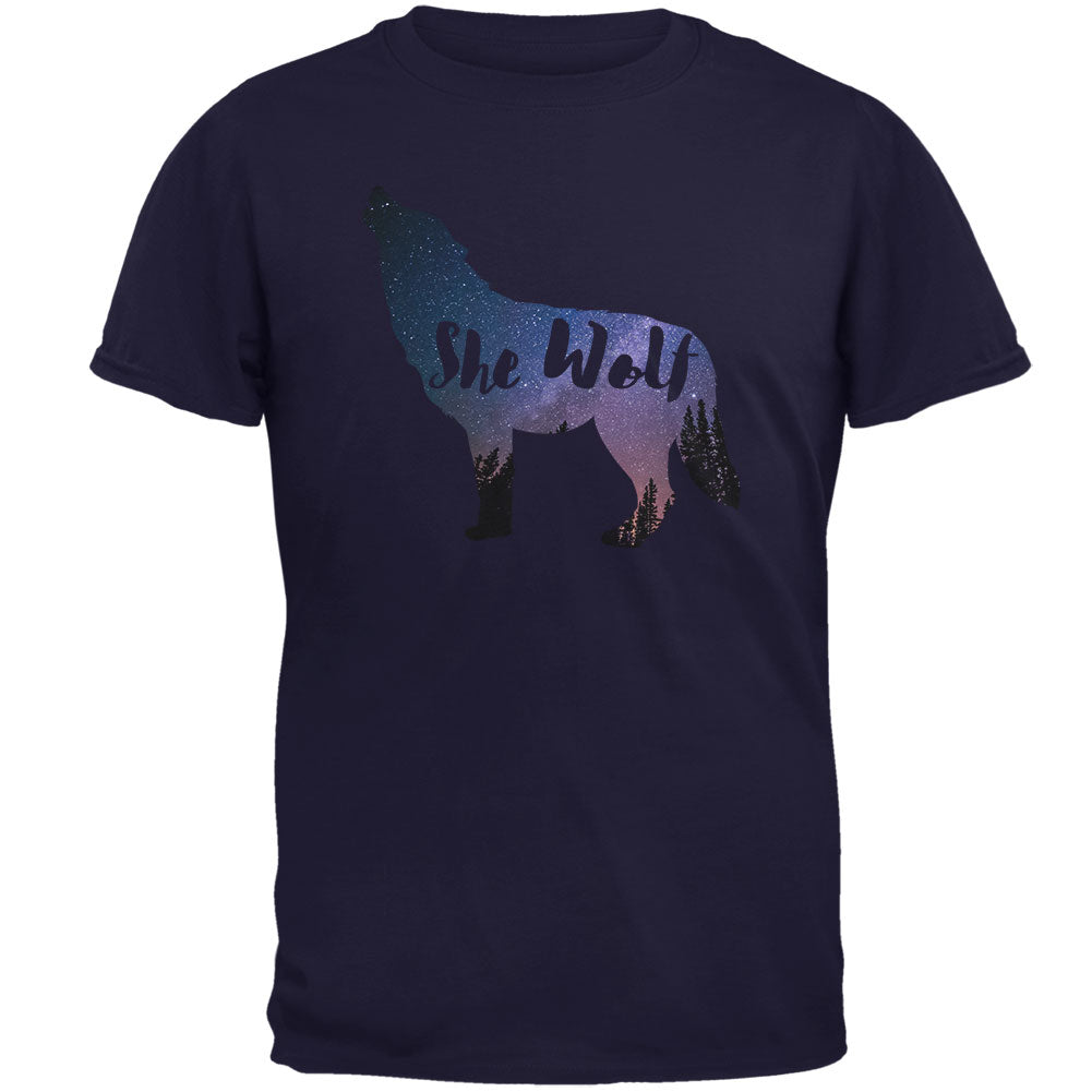 She Wolf Night Sky Landscape Mens T Shirt Men's T-Shirts Old Glory 2XL Navy