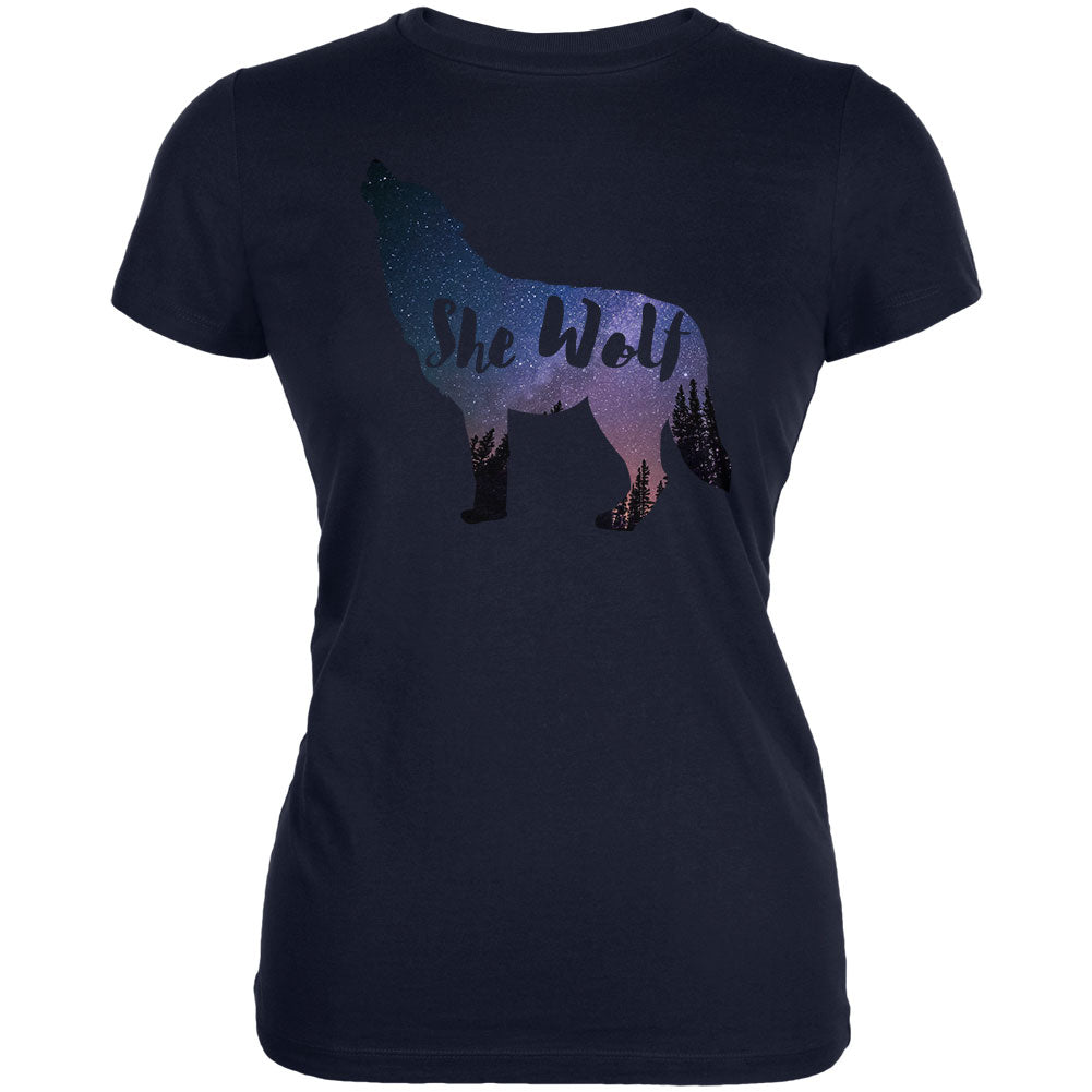 She Wolf Night Sky Landscape Juniors Soft T Shirt Juniors T-Shirts Old Glory 2XL Navy