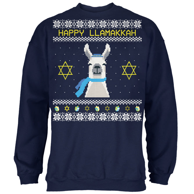 Llama Llamakkah Ugly Hanukkah Sweater Mens Sweatshirt Men's Sweatshirts Old Glory 2XL Navy