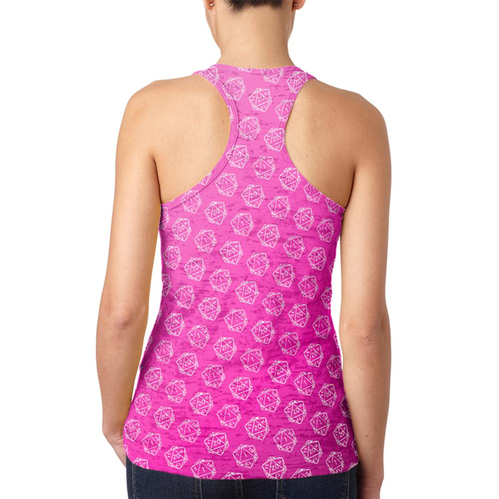 D20 Gamer Critical Hit and Fumble Pink Pattern Juniors Burnout Racerback Tank Top Juniors Tank Tops Old Glory