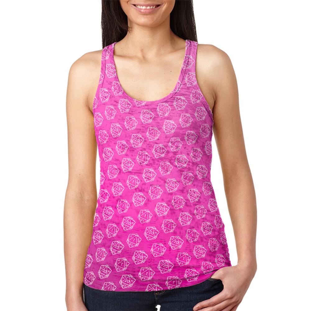 D20 Gamer Critical Hit and Fumble Pink Pattern Juniors Burnout Racerback Tank Top Juniors Tank Tops Old Glory 2XL Multi