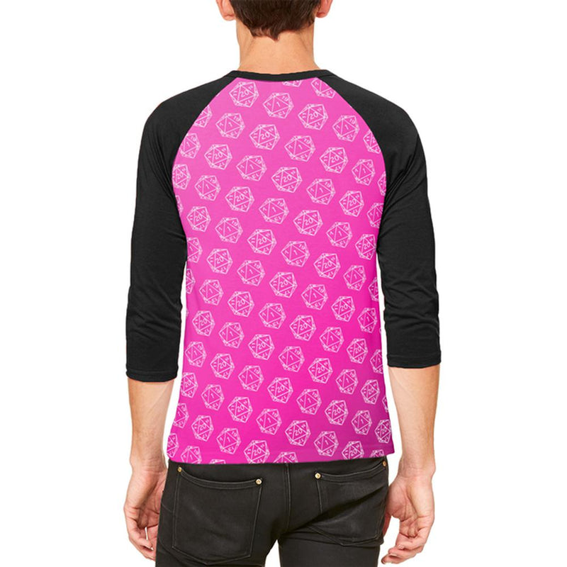 D20 Gamer Critical Hit and Fumble Pink Pattern Mens Raglan T Shirt Men's T-Shirts Old Glory