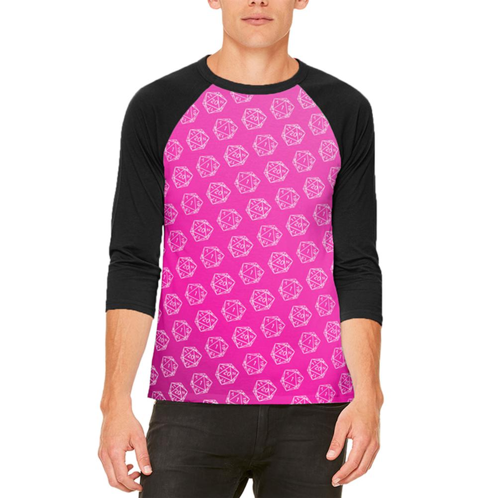 D20 Gamer Critical Hit and Fumble Pink Pattern Mens Raglan T Shirt Men's T-Shirts Old Glory 2XL White-Black