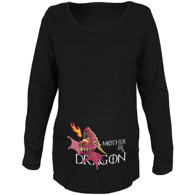 Mother of a Dragon Cute Pink Fire Maternity Soft Long Sleeve T Shirt Maternity Long Sleeve T-Shirts Old Glory 2XL Black