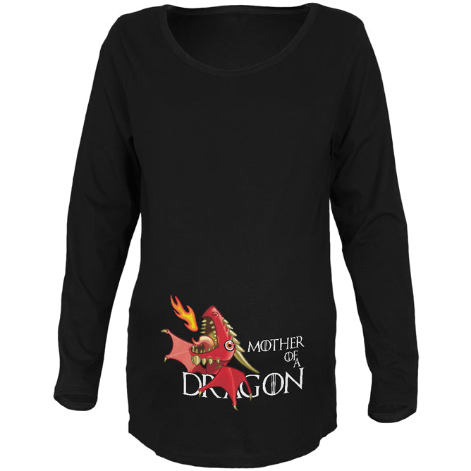 Mother of a Dragon Cute Red Fire Maternity Soft Long Sleeve T Shirt Maternity Long Sleeve T-Shirts Old Glory 2XL Black