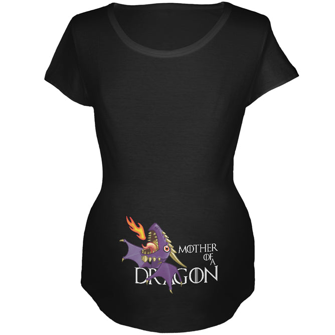 Mother of a Dragon Cute Purple Fire Maternity Soft T Shirt Maternity T-Shirts Old Glory LG Black