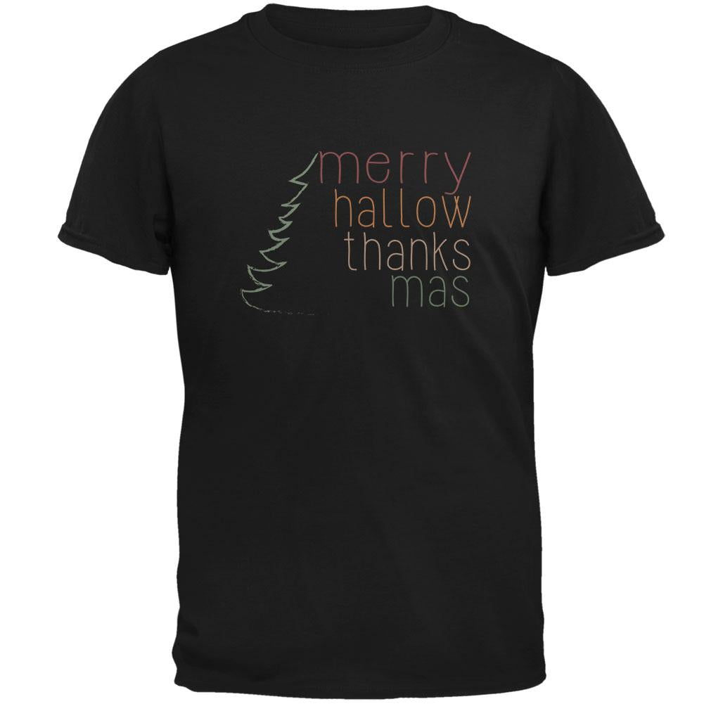 Halloween Thanksgiving Christmas Merry Hallow Thanks Mas Mens T Shirt Men's T-Shirts Old Glory 2XL Black