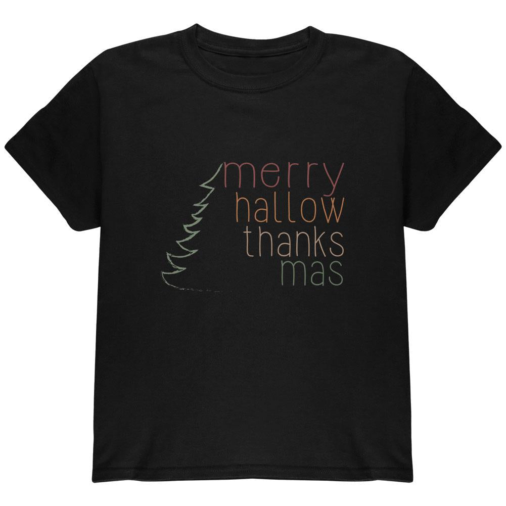 Halloween Thanksgiving Christmas Merry Hallow Thanks Mas Youth T Shirt Youth T-Shirts Old Glory LG Black
