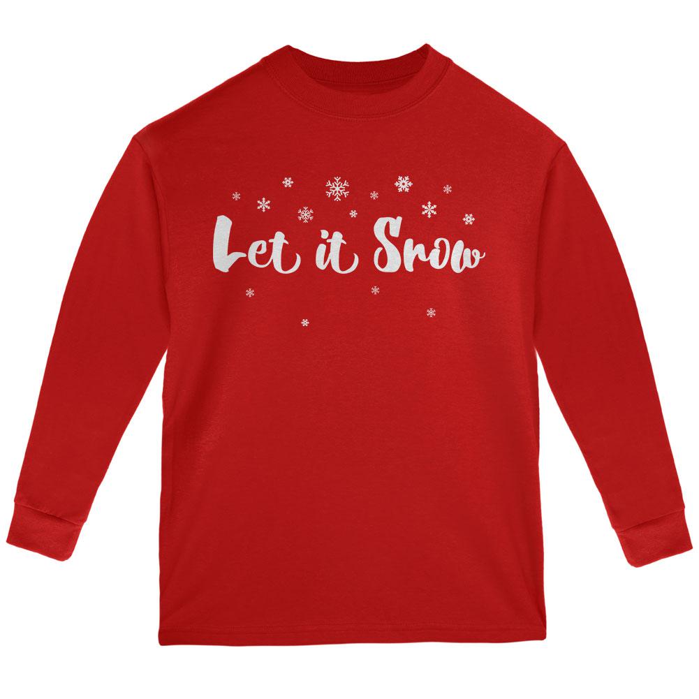 Christmas Let it Snow Script Snowflakes Youth Long Sleeve T Shirt Youth Long Sleeves Old Glory LG Red