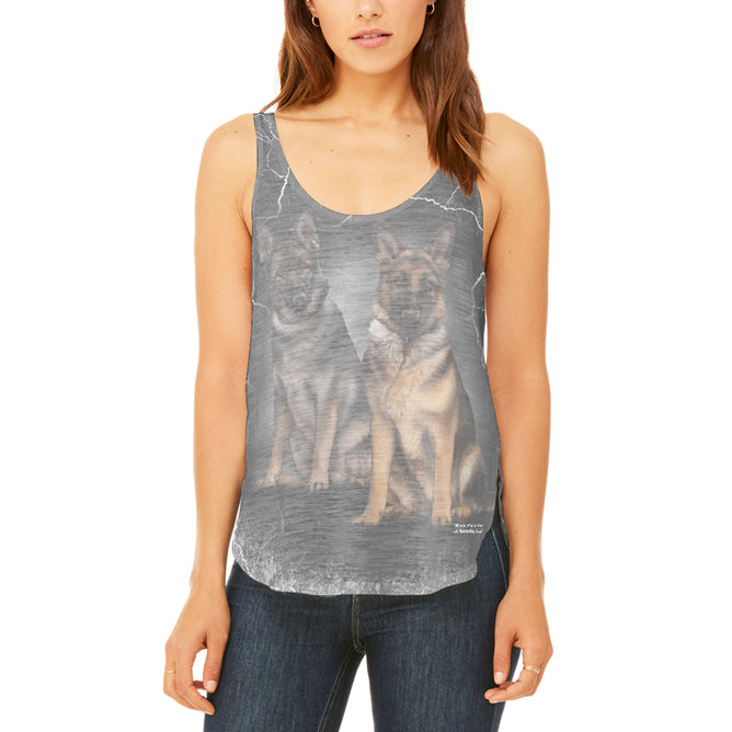 German Shepherds Live Forever Juniors Flowy Side Slit Tank Top Juniors Tank Tops Old Glory 2XL Multi
