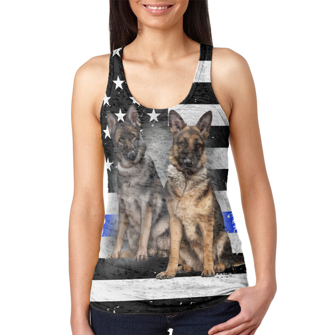 Thin Blue Line K9 Unit German Shepherd Live Forever Juniors Burnout Racerback Tank Top Juniors Tank Tops Old Glory 2XL Multicolor
