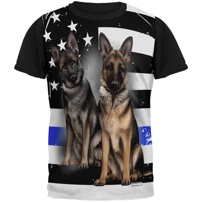 Thin Blue Line K9 Unit German Shepherd Live Forever All Over Mens Black Back T Shirt Men's T-Shirts Old Glory SM Multi