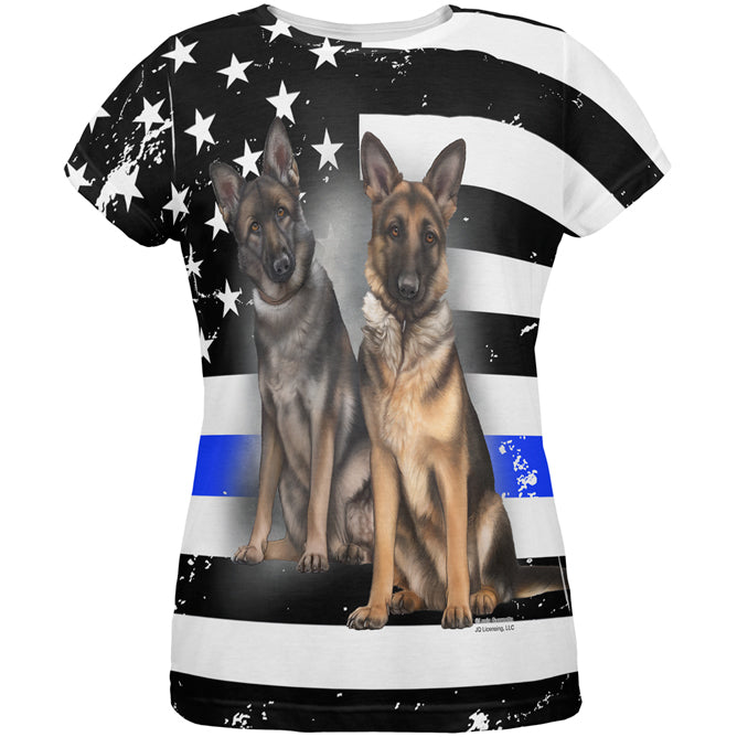 Thin Blue Line K9 Unit German Shepherd Live Forever All Over Womens T Shirt Women's T-Shirts Old Glory LG Multi