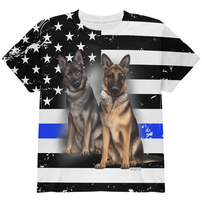 Thin Blue Line K9 Unit German Shepherd Live Forever All Over Youth T Shirt Youth T-Shirts Old Glory YLG Multi