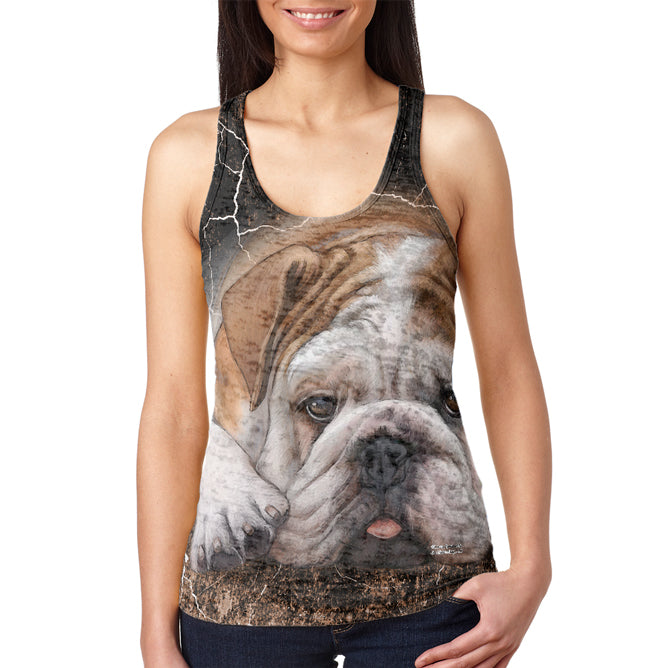 English Bulldog Live Forever Juniors Burnout Racerback Tank Top Juniors Tank Tops Old Glory 2XL Multicoloured