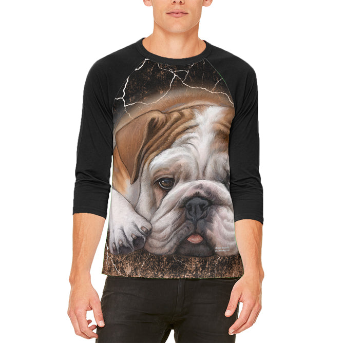 English Bulldog Live Forever Mens Raglan T Shirt Men's T-Shirts Old Glory LG White