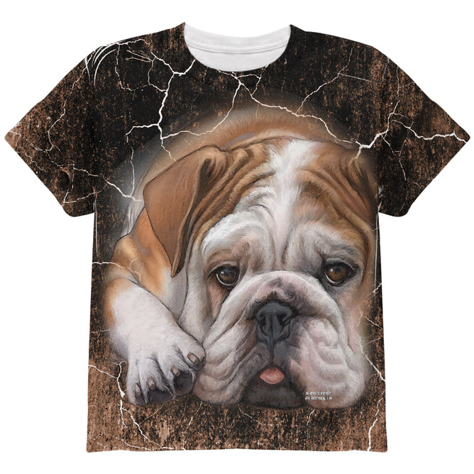 English Bulldog Live Forever All Over Youth T Shirt Youth T-Shirts Old Glory YLG Multicolored