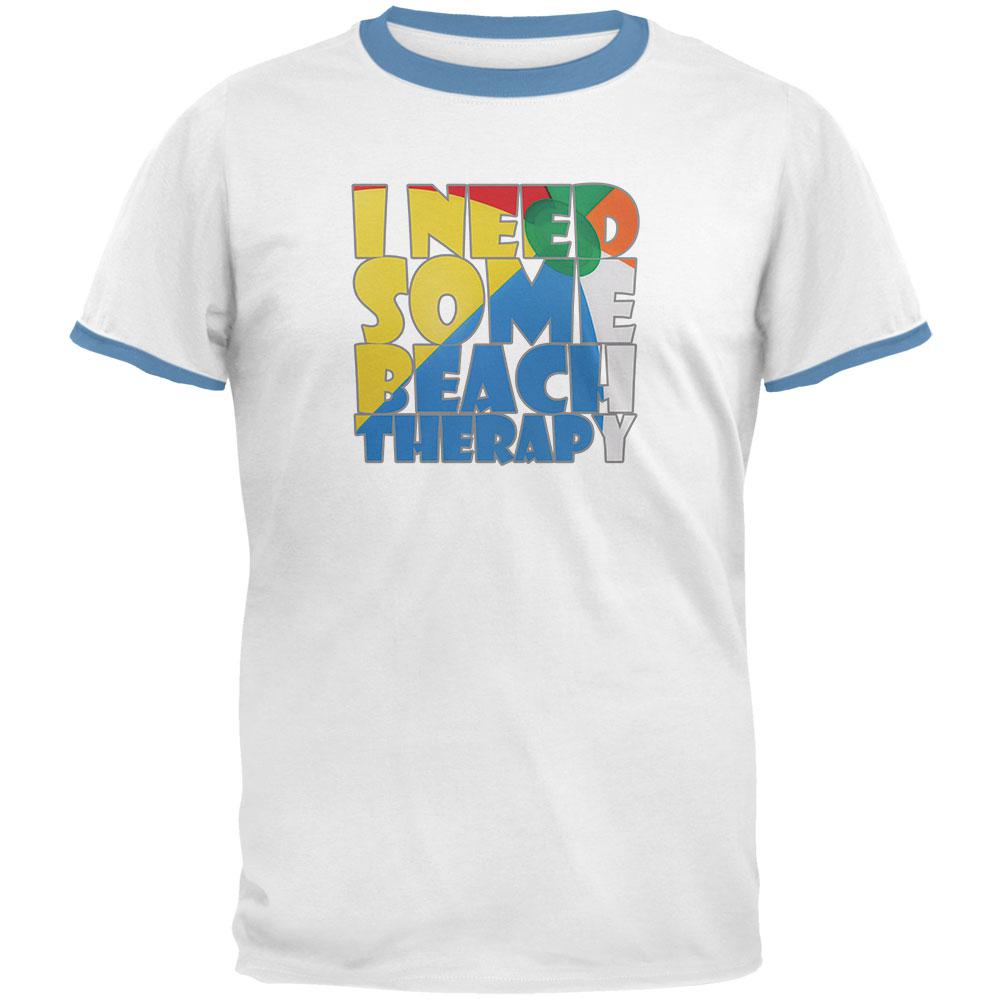 Beach Therapy Mens Ringer T Shirt Men's T-Shirts Old Glory LG White-Sky