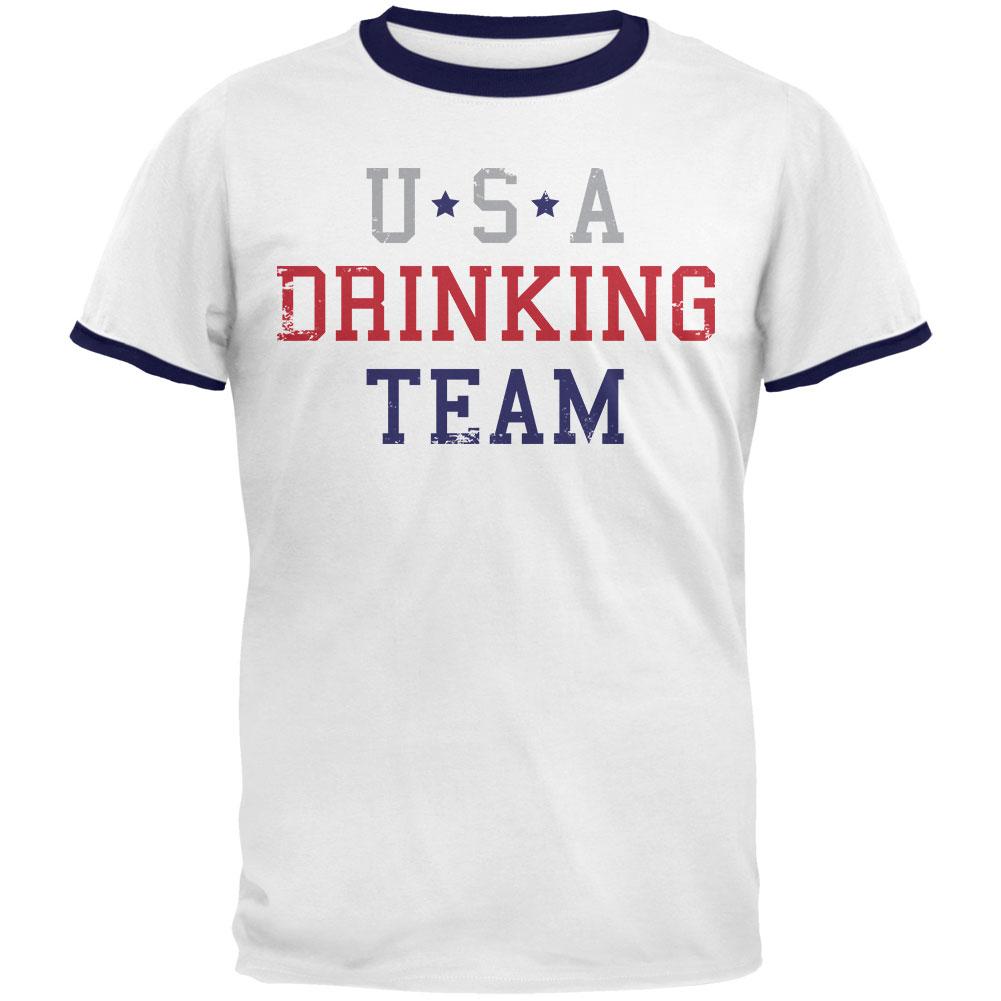 4th of July USA Drinking Team Mens Ringer T Shirt Men's T-Shirts 4th of July 2XL White-Navy