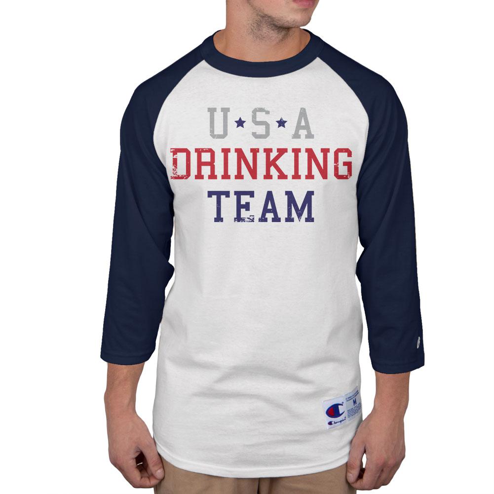 4th of July USA Drinking Team Mens Raglan T Shirt Men's T-Shirts Old Glory 2XL White-Navy