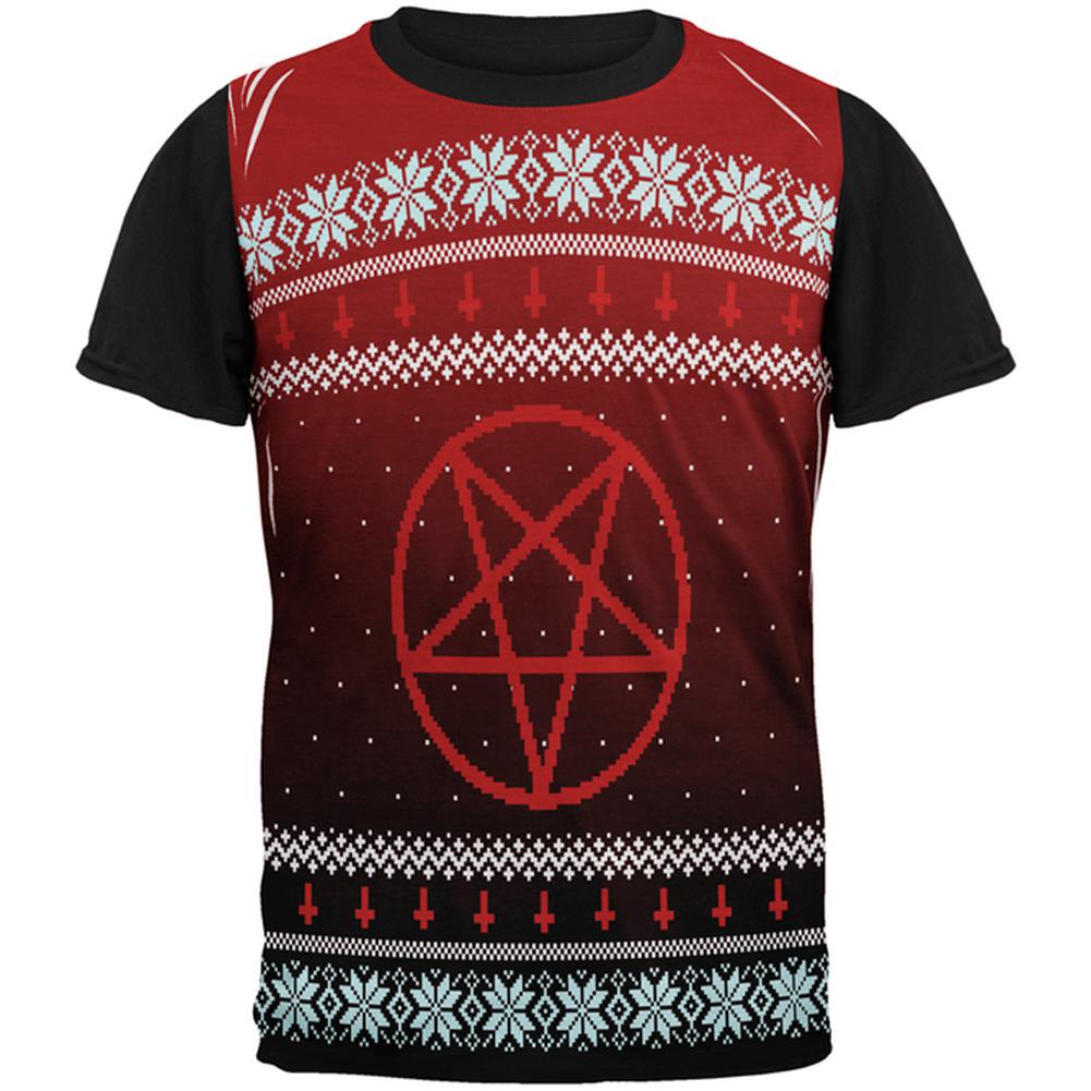 Ugly Christmas Sweater Red Black Pentagram Ombre All Over Mens Black Back T Shirt Men's T-Shirts Old Glory SM Multi
