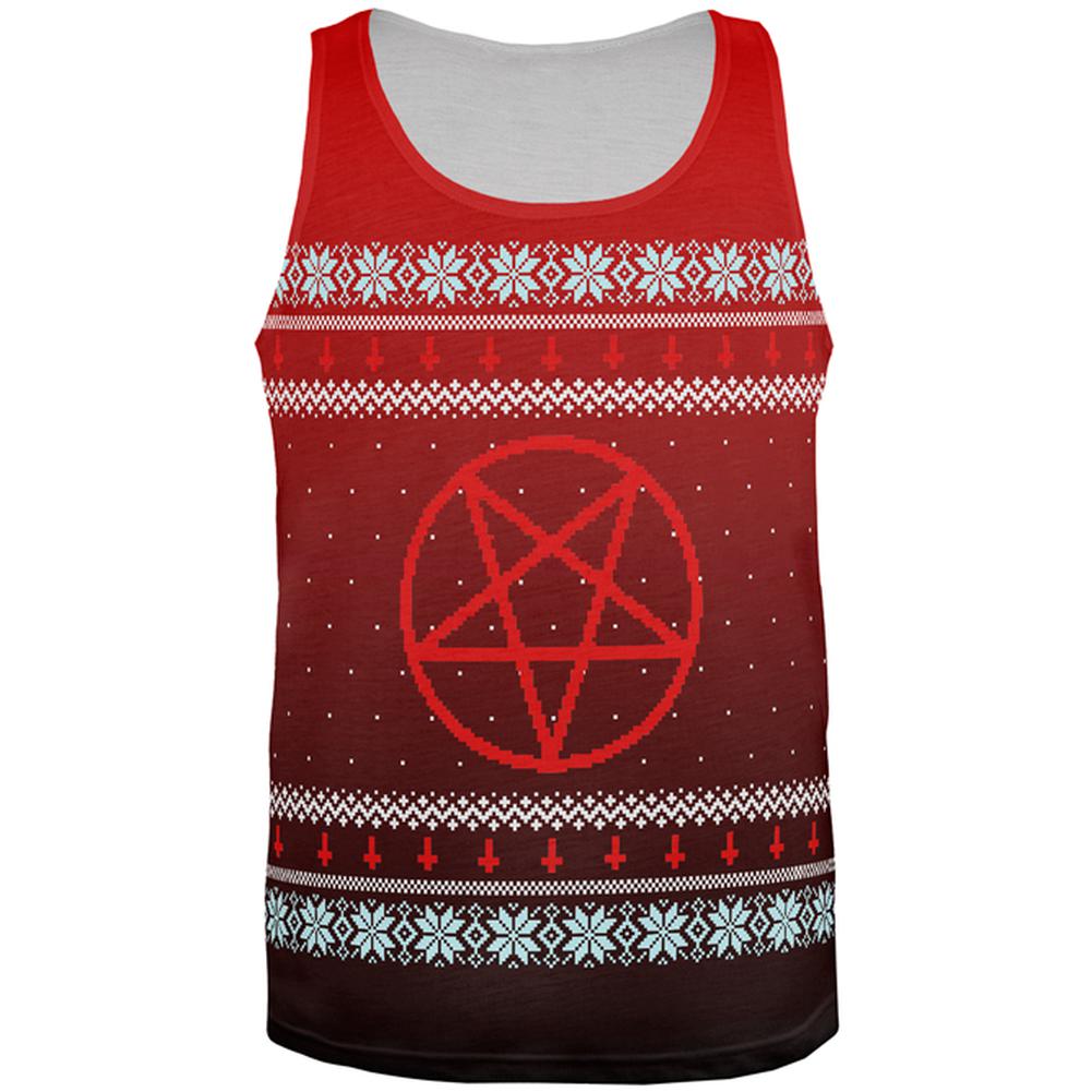 Ugly Christmas Sweater Red Black Pentagram Ombre All Over Mens Tank Top Men's Tank Tops Old Glory 2XL Multi