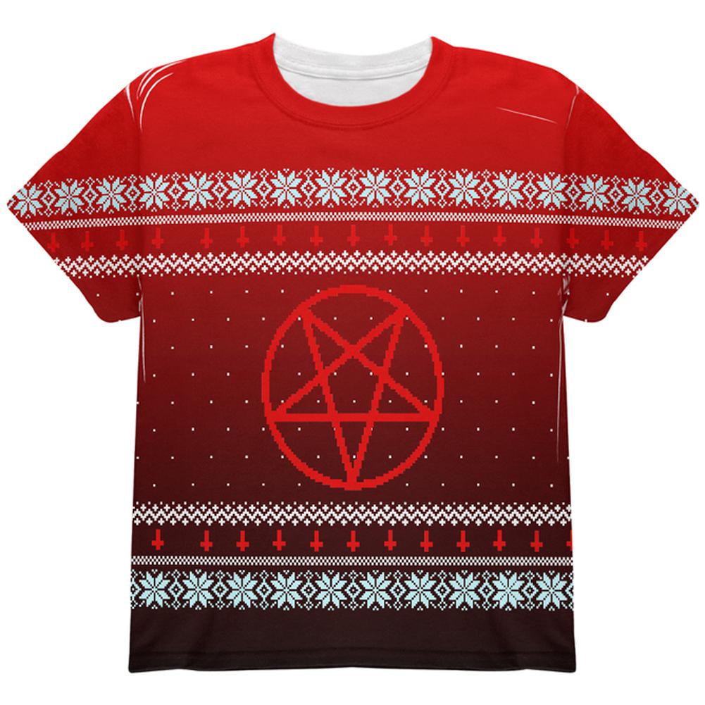Ugly Christmas Sweater Red Black Pentagram Ombre All Over Youth T Shirt Youth T-Shirts Old Glory LG Multi