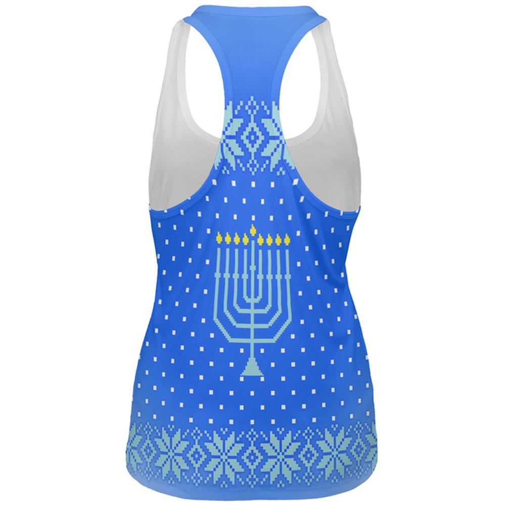 Ugly Christmas Sweater Let's Get Lit Menorah Hanukkah All Over Womens Work Out Tank Top Women's Tank Tops Old Glory