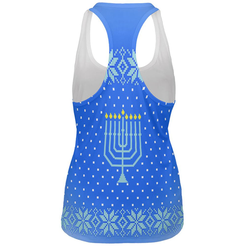 Ugly Christmas Sweater Let's Get Lit Menorah Hanukkah All Over Womens Work Out Tank Top Women's Tank Tops Old Glory