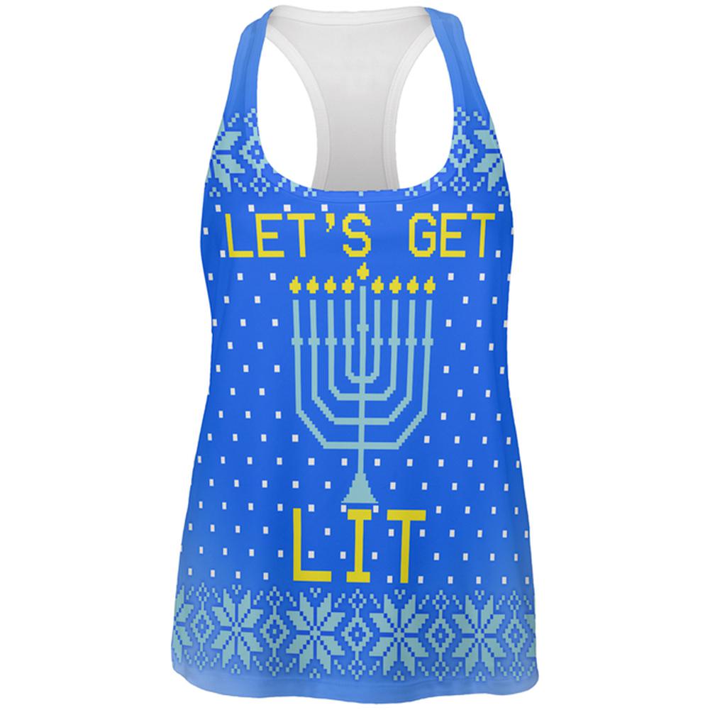 Ugly Christmas Sweater Let's Get Lit Menorah Hanukkah All Over Womens Work Out Tank Top Women's Tank Tops Old Glory 2XL Multi