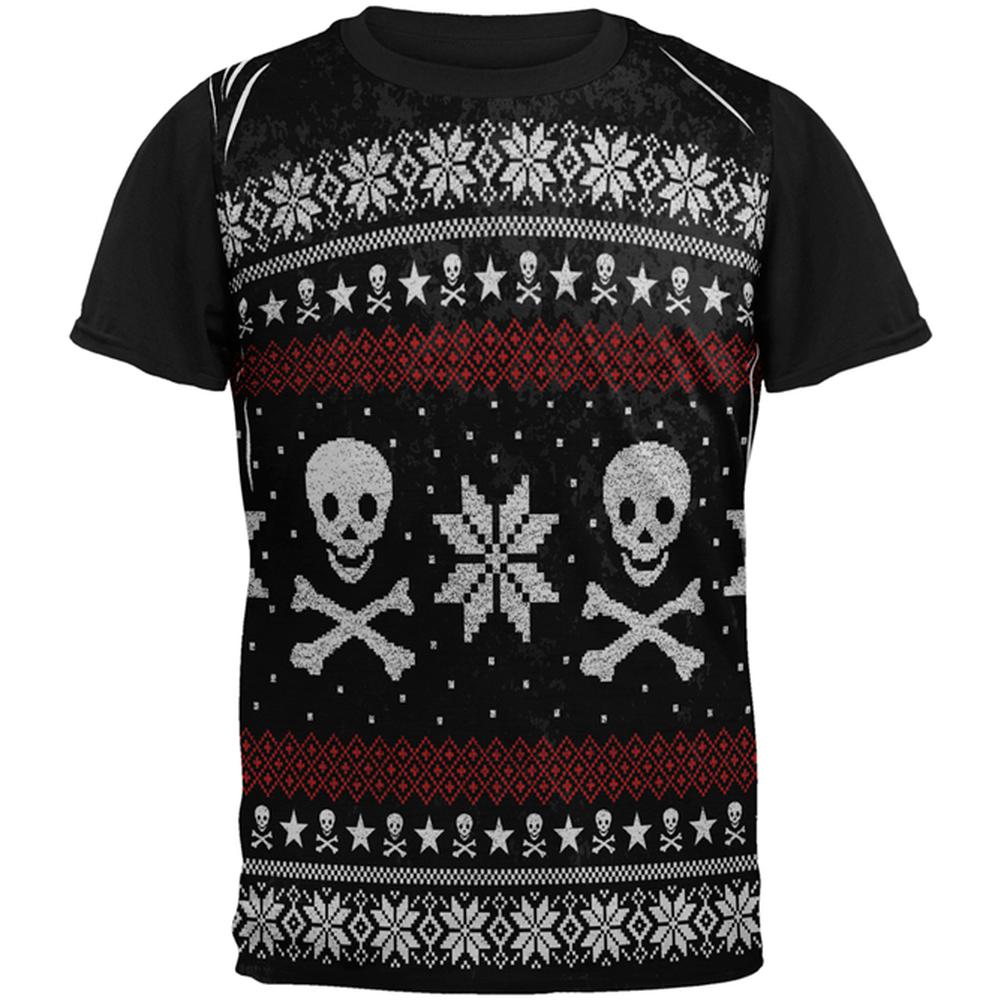 Ugly Christmas Sweater Pirate Skull and Crossbones All Over Mens Black Back T Shirt Men's T-Shirts Old Glory SM Multi
